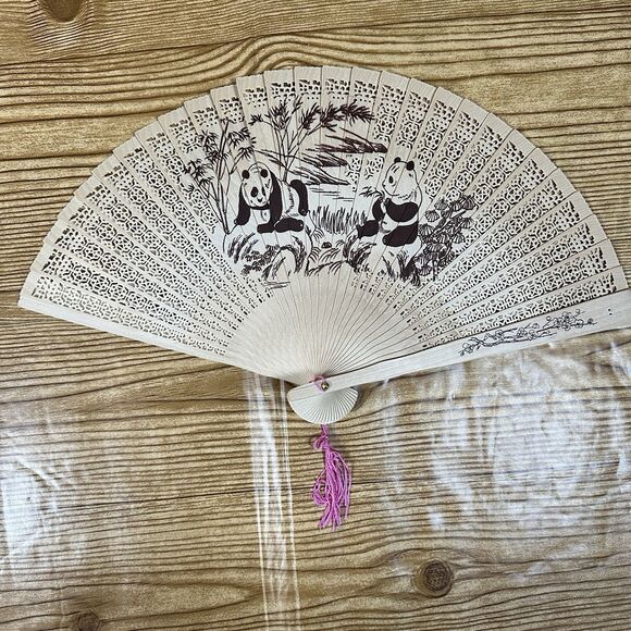 Wooden Folding Fans Classical Wood Handheld Fans Panda & Horse Hand Fan Tassel - Picture 14 of 15